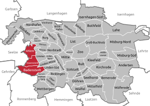Lagekarte des Stadtbezirks Ahlem-Badenstedt-Davenstedt in Hannover