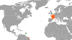Map indicating locations of Barbados and France