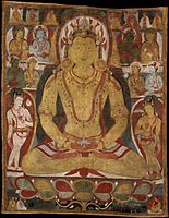 11th or early 12th-century thangka of the Amitābha Buddha, with donor portraits at bottom.[17]