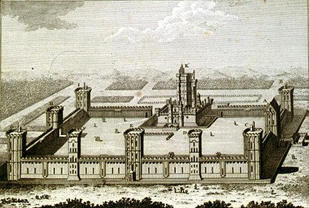 The château of Charles V by Pierre Nicolas Ransonette (18th c. engraving), before the truncation of the perimeter towers.