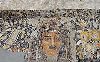 Detail of a mosaic from the Jewelry Quarter of Delos depicting an ancient Greek theatre mask