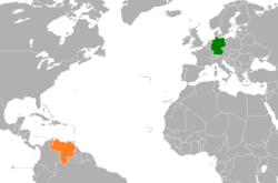 Map indicating locations of Germany and Venezuela