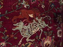 Detail of a Persian Animal carpet, Safavid period, Persia, 16th century: Lion and Qilin, Museum für Kunst und Gewerbe Hamburg