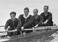 Der dänische Vierer ohne Steuermann (Olympiasieger von 1964) mit (v. l. n. r.): Hansen, Helmudt, Petersen und Hasløv