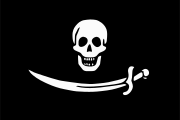One of Roberts' several flags described in the Boston Gazette, depicting a skull and a sword.