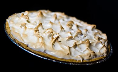 Lemon meringue pie with browned meringue peaks