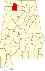 Map of Alabama highlighting Lawrence County