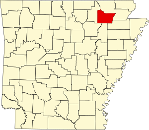 Map of Arkansas highlighting Lawrence County