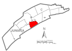 Map of Juniata County, Pennsylvania highlighting Turbett Township