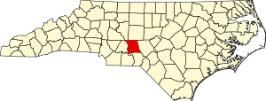 Map of North Carolina highlighting Montgomery County