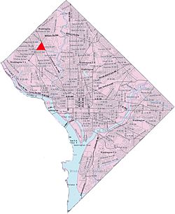 Map of Washington, D.C., with Wakefield highlighted in red