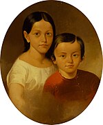 Colored portrait of two 19th-century siblings as children