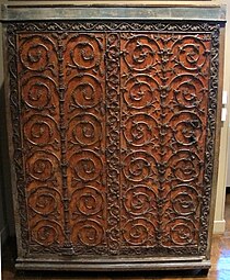 Gothic rinceaux ironwork on an armoire, 14th century, wood and iron, Museum of Decorative Arts, Paris