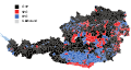 Map showing the results of the election on the municipal level ("Gleichstand" = tie)