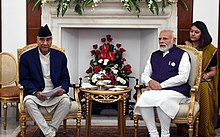 PM meeting the Prime Minister of Nepal, Mr. Sher Bahadur Deuba, at Hyderabad House, in New Delhi on April 02, 2022.