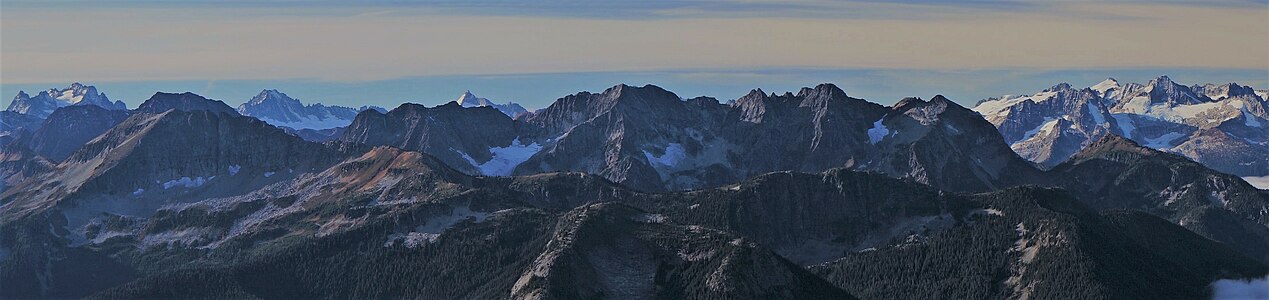 Elija Ridge (centered) north aspect, seen from Crater Mountain