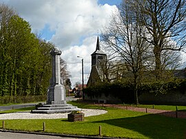 The war memorial and church in Thun-Saint-Martin