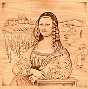 Pyrography artwork of the Mona Lisa by Párvusz