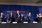 President Donald J. Trump is applauded at the conclusion of a roundtable discussion on tax reform, at the White Sulphur Springs Civic Center, Thursday, April 5, 2018, in White Sulphur Springs, West Virginia.