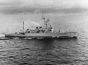 USS McMorris (DE-1036) underway off Oahu on 10 March 1972