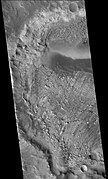West side of Danielson crater, as seen by CTX camera (on Mars Reconnaissance Orbiter). Danielson has a great deal of regular layering.