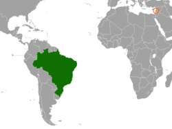 Map indicating locations of Brazil and Lebanon