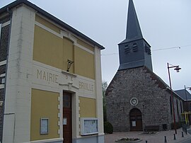 The town hall and church in Bruille-lez-Marchiennes