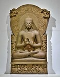 Seated Buddha; c. 475; sandstone; height: 1.6 m; Sarnath Museum[84]
