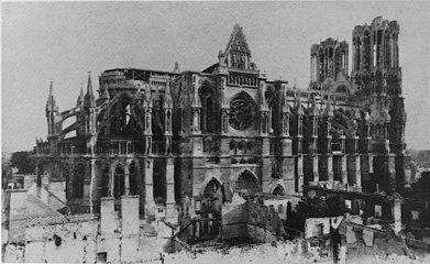 The cathedral, without its roof, after the bombardment