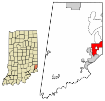 Location of Greendale in Dearborn County, Indiana.