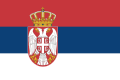 The flag of Serbia, a charged horizontal triband.