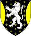 Arms of Viscount Long Sable, semée of Crosses-Crosslet Or, a Lion rampant Argent, between two Flaunches Or
