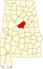 Map of Alabama highlighting Shelby County