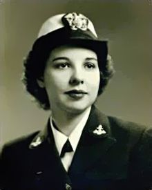 Female WAVE officer in dress blue uniform