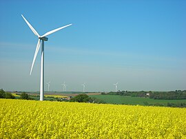 The village and wind turbines