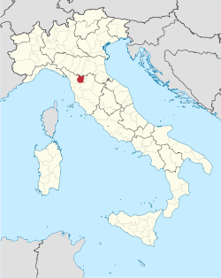 Map highlighting the location of the province of Pistoia in Italy