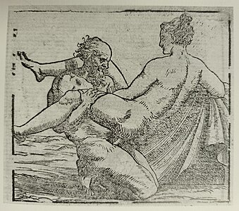 Image 16 woodcut booklet. In the Fossombrone sketchbook there are drawings of two scenes where the figures have a similar position to the figures in this image from the woodcut booklet.[21]