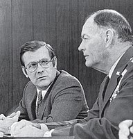 Secretary of Defense Donald Rumsfeld and Chairman of the Joint Chiefs of Staff General George S. Brown at The Pentagon, January 15, 1976.