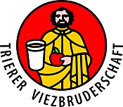Logo der Trierer Viezbruderschaft. Der Trierer Stadtpatron Petrus mit Viezporz und Apfel