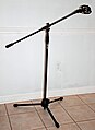 Microphone stand with folding tripod base, boom arm, and shock mount