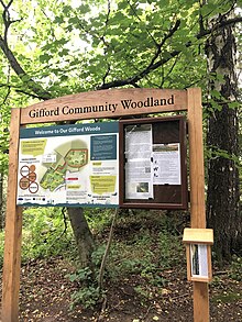 Welcome Sign at the entrance of Gifford Community Woodland
