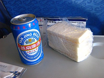 A can of Yanjing Beer served on board an Air China plane