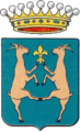 Caprarola Auf blauem Schild zwei aufrechte Ziegen mit einer Lilie. Es handelt sich um ein redendes Wappen, da sich Caprarola von der italienischen Bezeichnung für Ziegenstall herleitet. Die Lilie entstammt dem Wappen der Farnese, die den Ort im 16. Jahrhundert ausbauten.
