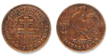 Vorder- und Rückseite einer 1 Franc-Münze von 1943 aus Bronze