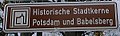Hinweisschild „Historischer Stadtkern“ im Land Brandenburg