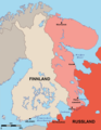Finnland 1917 bis 1920: Finnland in den Grenzen von 1917 (beige), Russland (rot), von Finnland erhoffte Gebietszuwächse (hellrot)