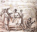 Tauschhandel zwischen Brandenburgern und Einheimischen vor Großfriedrichsburg um 1690