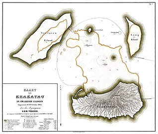 Grundriss der Inselgruppe Krakatau nach dem Ausbruch 1883