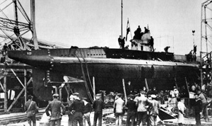 The lead boat of the U-27 class of submarines, SM U-27, is seen here at her launch on 19 October 1916.