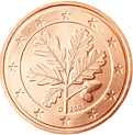 Oak twig on back of German 2-cent coin